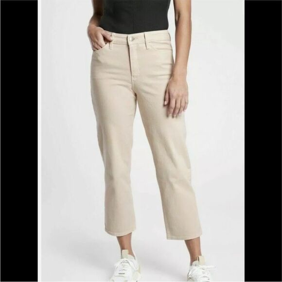 Athleta Women's Size 8 Beige neutral Flex Straight Cropped High Rise Jeans - Picture 1 of 16